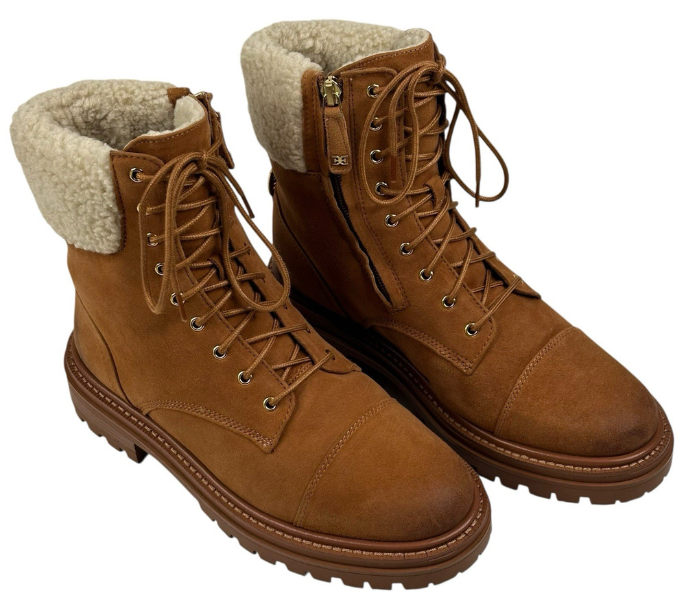 Sam Edelman Aleia Womens Saddle Suede Combat Boots Size 7.5M Faux Fur New $200